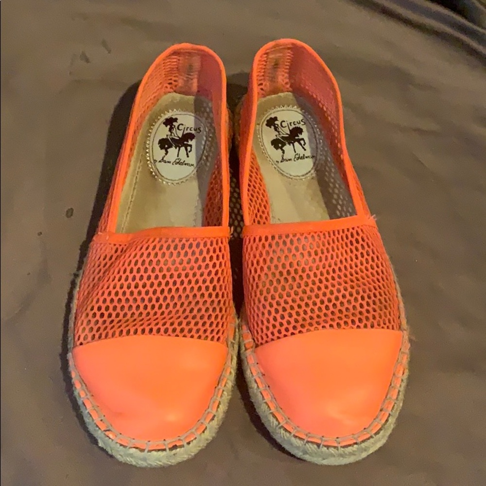 Orange neon espadrilles.